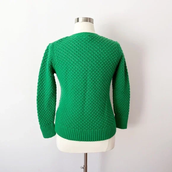 L.L. Bean Cardigan Kelly Green Wool Angora Blend Popcorn Knit Button Front XL - Picture 2 of 6